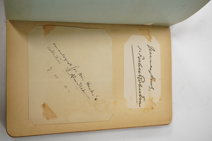 A leather autograph album of early 20th century famous English actors and actresses and two letters. Condition - poor to fair